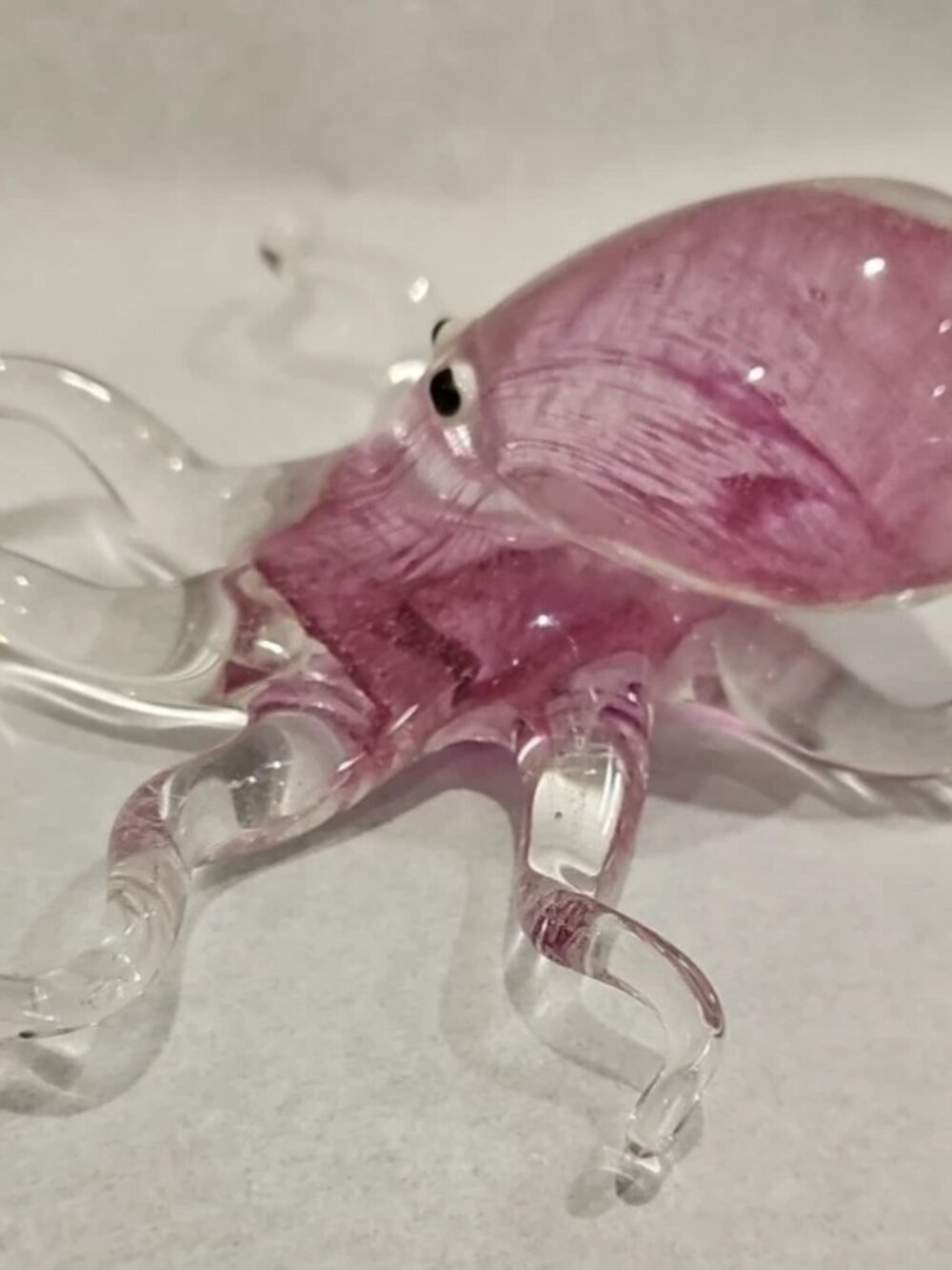 Murano Style Handblown Art Glass Octopus Paperweight Figurine Pink Clear Large - Picture 5 of 10